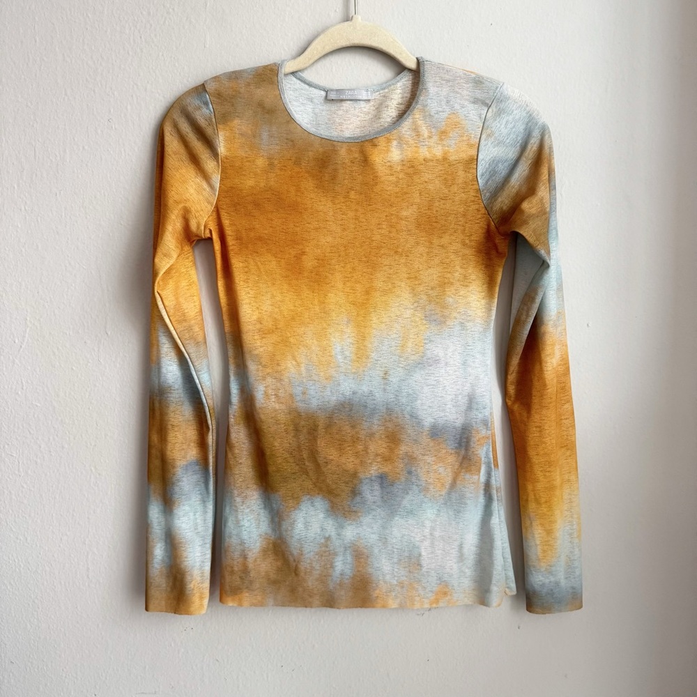 Zara Tie-Dye Thin Fitted Long Sleeve Top S